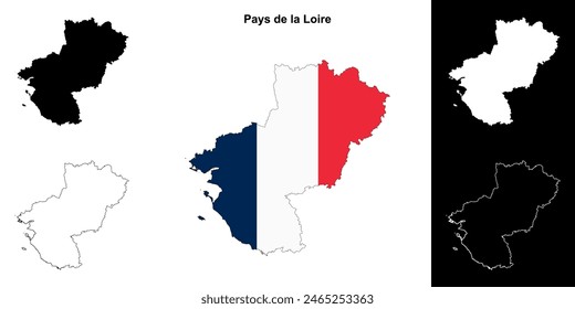 Pays de la Loire region outline map set