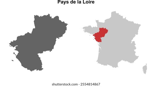 Pays de la Loire region blank outline map set