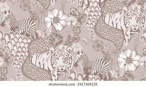 Paysley design. Seamless abstract pattern.  In style Toile de Jou. Suitable for fabric, mural, wrapping paper and the like