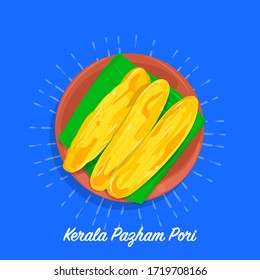 Pazham Pori Fritter Food With Ripened Banana Or Plantain And Maida Flour.  Vector Illustration.