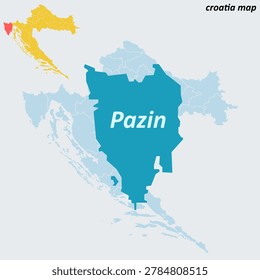 Pazin Croatia Map - Istria County Capital, Pazin Castle and Pazinčica River Gorge Vector Outline.