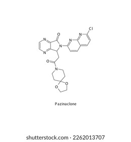 Pazinaclone flat skeletal molecular structure Z-drug (nonbenzodiazepine) drug used in insomnia, anxiety treatment. Vector illustration.