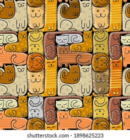 Pazzle with funny cats. Cats House. Seamless Pattern for your design. Vector illustration