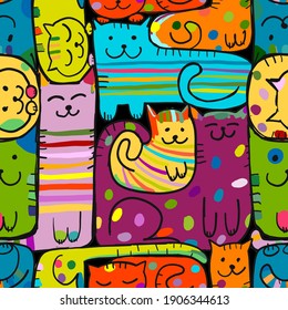 Pazzle with funny cats. Cats House. Seamless Pattern for your design. Vector illustration