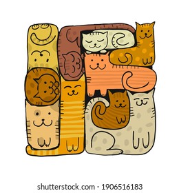 Pazzle with funny cats. Cats House. Sketch for your design. Vector illustration