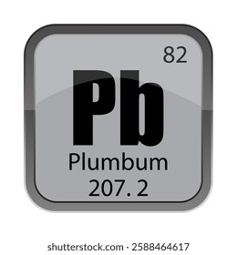 Pb 82 symbol. Plumbum eight two. 207.2 gray tile. Vector chemical square.