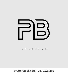 PB Creative Letter Logo – Minimal Line Monogram in Black Outline for Modern Branding Identity Design.