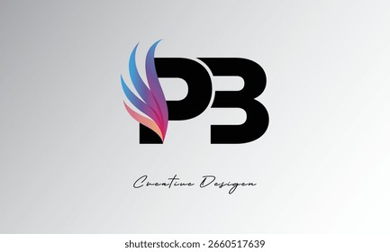 PB  Feather Gradient Logo – Elegant Wing Monogram for Modern Branding and Visual Identity Design