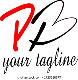 PB initial handwritten calligraphy, for monogram and logo