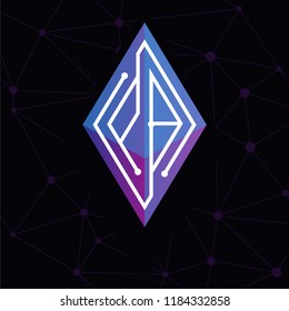 PB Initial letter block chain logo icon vector template. Looping mono line circuit letter on rhombus cube logo
