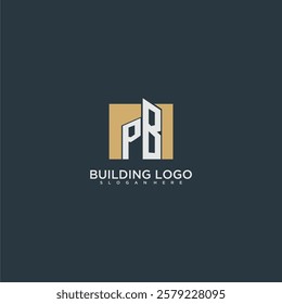 PB initial letter building logo for real estate with square design