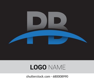 PB initial logo company name colored grey and blue swoosh design.