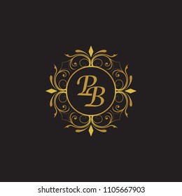 PB Initial logo. Ornament ampersand monogram golden logo black background