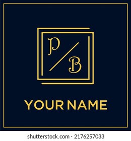 PB initial modern monogram wedding with creative rectangle line