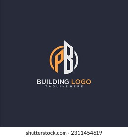 PB initial monogram logo for real estate with building style