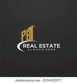 PB initial monogram logo for real estate with building style