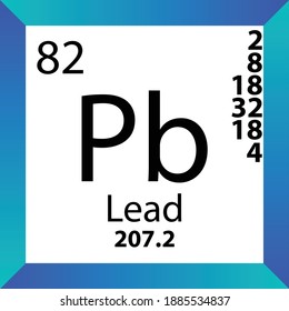 Pb Lead Chemical Element Periodic Table. Single vector illustration, colorful Icon with molar mass, electron conf. and atomic number for Lab, science or chemistry class.