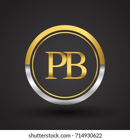 PB Letter logo in a circle, gold and silver colored. Vector design template elements for your business or company identity.
