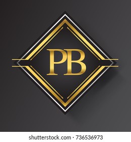 PB Letter logo in a square shape gold and silver colored geometric ornaments.