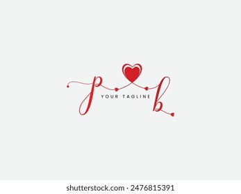 Pb letter with love. Pb logo design. Handwritten. Couple. Love pb. Business. Signature. Red gradient color. Abstract. White background.
