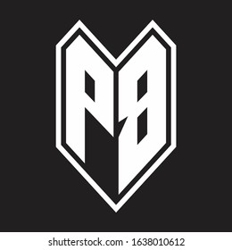PB Logo monogram with emblem line style isolated on black background