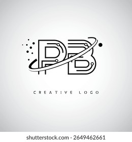 Logotipo de Monograma de Órbita PB - Marca de Letra Mínima Futurista com Linha de Arte Circular, Pontos Inspirados na Tecnologia e Conceito de Movimento Espacial para Identidade de Marca Moderna