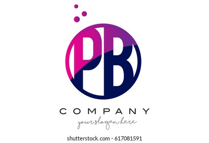 PB P B Circle Letter Logo Design with Purple Magenta Dots Bubbles Vector Illustration