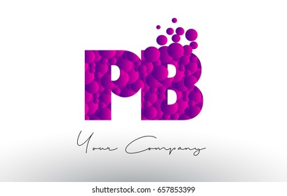 PB P B Dots Letter Logo with Purple Pink Magenta Bubbles Texture Vector.