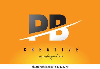 PB P B Letter Modern Logo Design with Swoosh Cutting the Middle Letters and Yellow Background.
