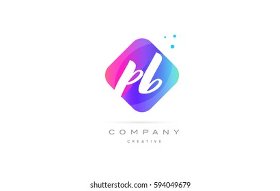 pb p b  pink blue rhombus abstract 3d alphabet company letter text logo hand writting written design vector icon template 