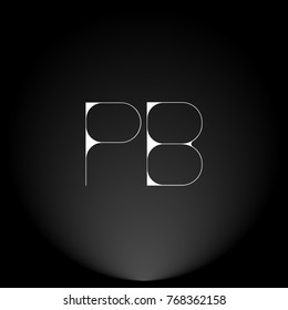 PB White thin minimalist LOGO Design with Highlight on Black Background.