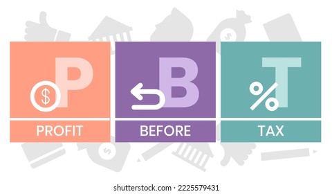 PBT - profit before tax. acronym business concept. vector illustration concept with keywords and icons. lettering illustration with icons for web banner, flyer, landing page, presentation
