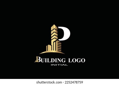 Pbuilding Letter logo gold template for your branding.