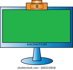 PC adn webcam in vector in blue color