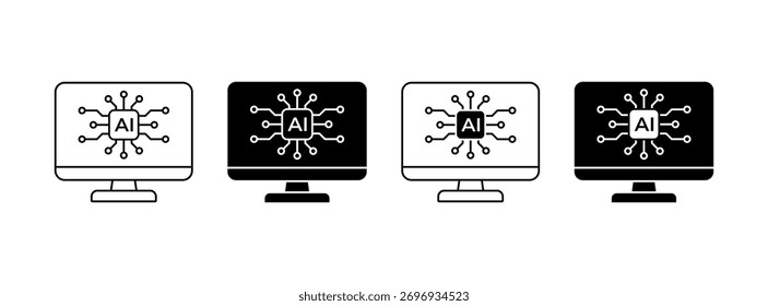 PC con AI Icon Set. Símbolos de tecnología de Inteligencia Artificial para servicios de Web y aplicaciones modernas