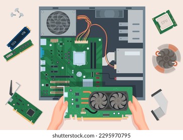 Pc assembly. Repair service make making pc semiconductors exact vector smart components