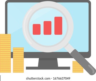 PC con gráfico de barras y dinero