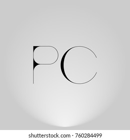 PC Black thin minimalist LOGO Design with Highlight on Gray background.