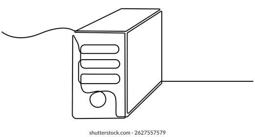 pc case dibujo continuo de una línea, icono de línea de caso de computadora, diseño de boceto, píxel perfecto, trazo editable. Tecnología de la computadora, Icono de la computadora de la PC - Trazo editable.