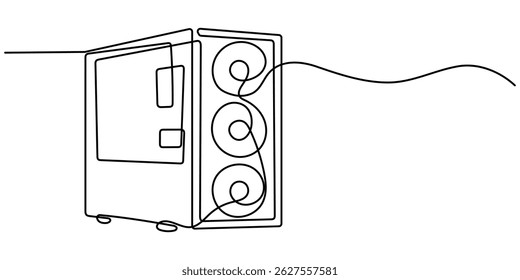 pc case continuous one line drawing, Computer Case Line icon, Sketch Design, Pixel perfect, Editable stroke. Computer Technology, PC Computer Icon - Editable Stroke.