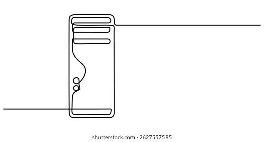 pc case continuous one line drawing, Computer Case Line icon, Sketch Design, Pixel perfect, Editable stroke. Computer Technology, PC Computer Icon - Editable Stroke.