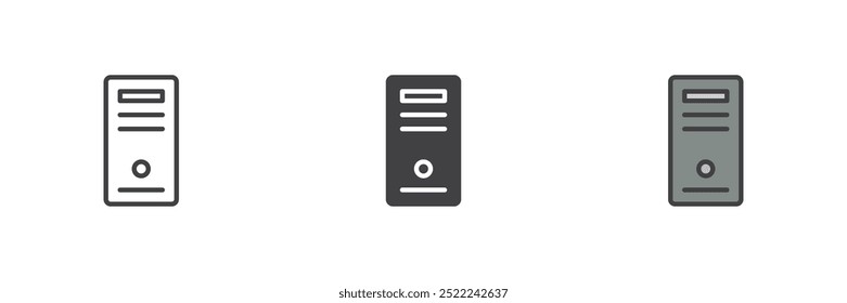 PC case different style icon set. Line, glyph and filled outline colorful version, outline and filled vector sign. Computer tower symbol, logo illustration. Vector graphics