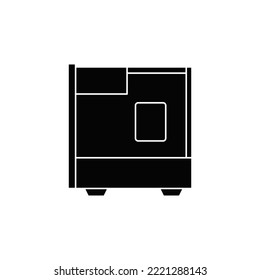 PC Case icon in black flat glyph, filled style isolated on white background