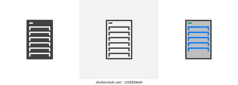 PC case icon. Line, glyph and filled outline colorful version, cpu tower box computer outline and filled vector sign. Symbol logo illustration. Different style icons set. Pixel perfect vector graphics