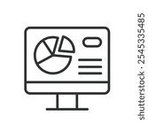 PC chart, icon in line design. PC, chart, data, analysis, graph, monitor, infographic on white background vector. PC chart editable stroke icon