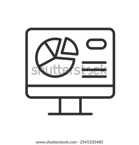PC chart, icon in line design. PC, chart, data, analysis, graph, monitor, infographic on white background vector. PC chart editable stroke icon