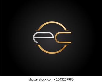 PC circle Shape Letter logo Design in silver gold color