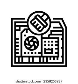 pc Reinigung Reparatur Computer Linie Symbol Vektorgrafik. PC-Reinigungs-Reparatur-Computerzeichen. isoliertes Kontursymbol
