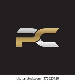 PC company linked letter logo golden silver black background