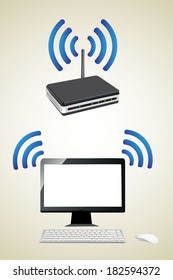pc computer connected to a wireless router